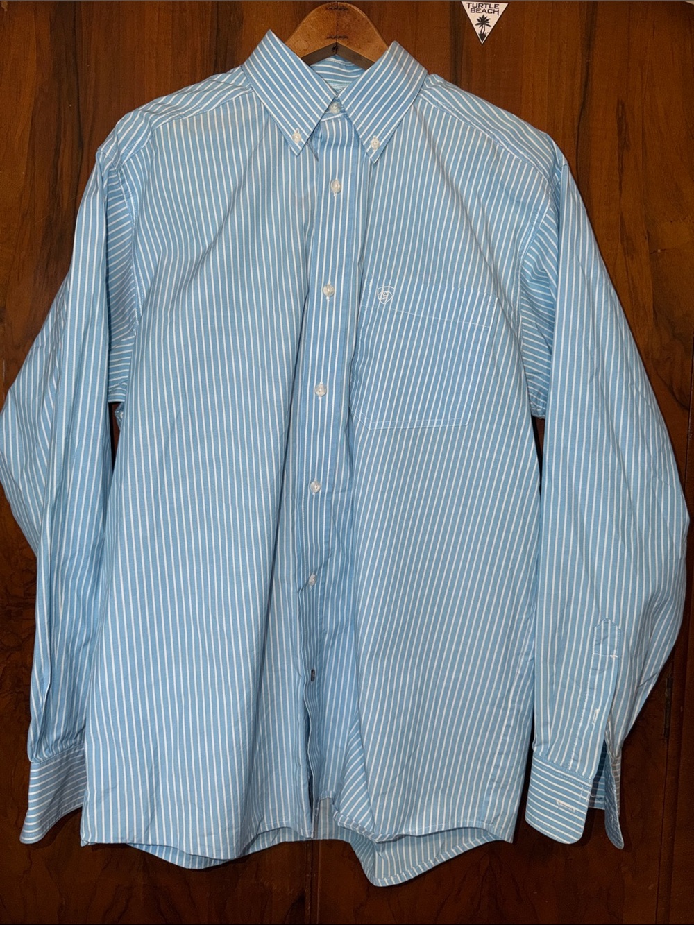 Ariat Pro Series Men's Light Blue Striped Button-Down Dress Shirt - Medium